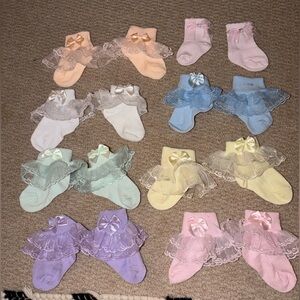 10 Pair Baby Girl Ruffle Lace Socks Lot | Pastel Colors